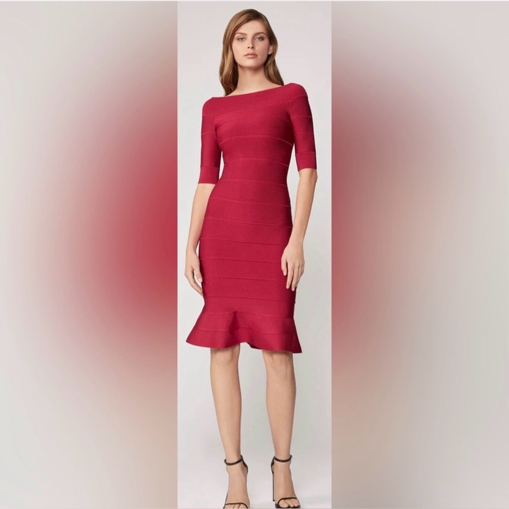 Say Hello to Spicy! The Signature Hervé Léger Off the Shoulder Fit-n-Flare Dress